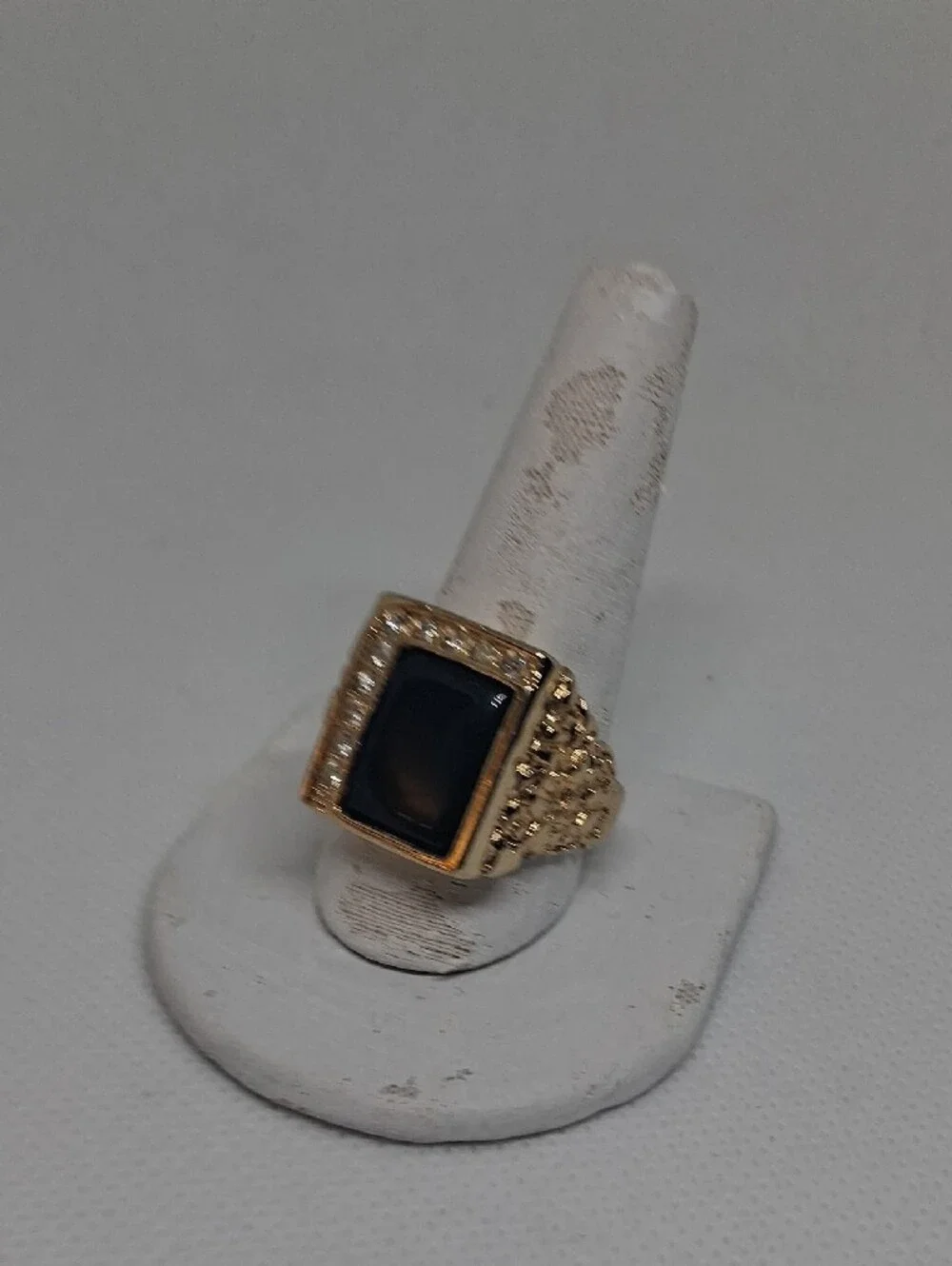 14 K Gold-plated Black Obsidian Statement Nugget Ring